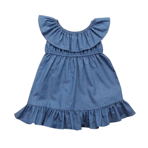 Spring Summer Kids Baby Girls Princess Dress Toddler Denim Off Sundress, zoerea.com