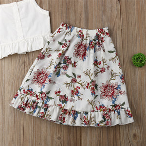 Toddler Baby Girl Cotton Clothes Set 2-piece Top And Floral Skirt, zoerea.com