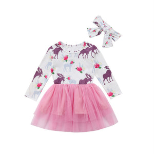 XMAS Toddler Kids Baby Girl Party Deer Long Sleeve Tutu Tulle Dress, zoerea.com