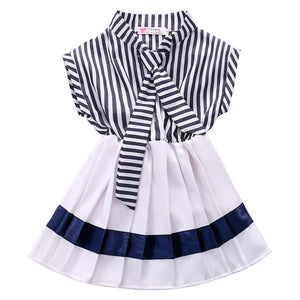 Toddler Kids Girls Navy Stripe Summer  Clothes Party Dress Sundress, zoerea.com