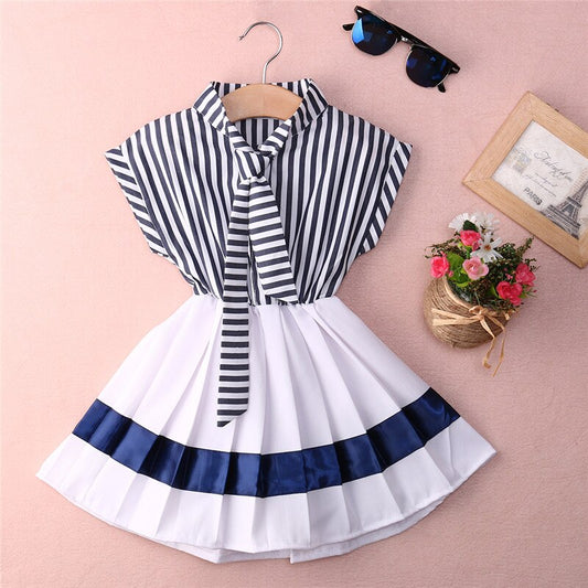 Toddler Kids Girls Navy Stripe Summer  Clothes Party Dress Sundress, zoerea.com