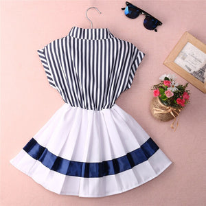 Toddler Kids Girls Navy Stripe Summer  Clothes Party Dress Sundress, zoerea.com