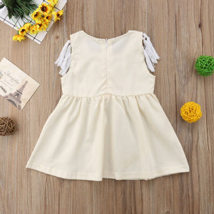 Baby Girl Princess Summer Solid Party Cotton Tassel Sundress Dress, zoerea.com