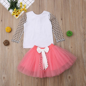 Cute Toddler Baby Girl Long Sleeve Top+Lace  Party Outfit Set Bowknot, zoerea.com