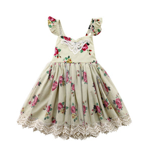 Kids Baby Girls Lace Floral Clothes Party Sleeveless Solid Dress, zoerea.com