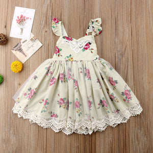 Kids Baby Girls Lace Floral Clothes Party Sleeveless Solid Dress, zoerea.com