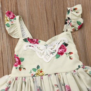 Kids Baby Girls Lace Floral Clothes Party Sleeveless Solid Dress, zoerea.com