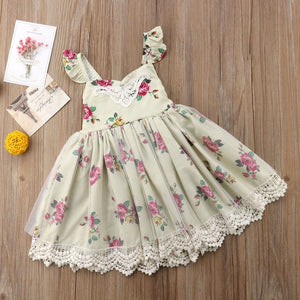 Kids Baby Girls Lace Floral Clothes Party Sleeveless Solid Dress, zoerea.com