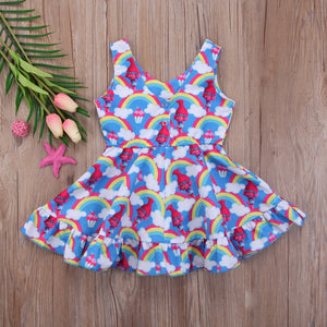Summer Kids Girls Poppy Trolls Sleeveless Dress Party Vest Dresses, zoerea.com