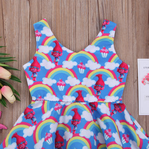 Summer Kids Girls Poppy Trolls Sleeveless Dress Party Vest Dresses, zoerea.com