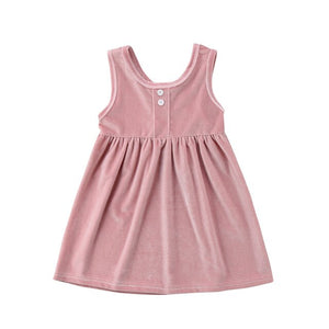 NEW Girls Kids Sleeveless Velvet Clothing Sundress Spring Casual Dress, zoerea.com