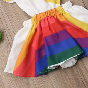 Kids Baby Girl Romper Rainbow Striped Ruffle Sleeve Party Dress, zoerea.com