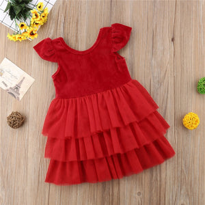 Toddler Kids Baby Girl Christmas Red Layered Pageant Party Tulle Dress, zoerea.com