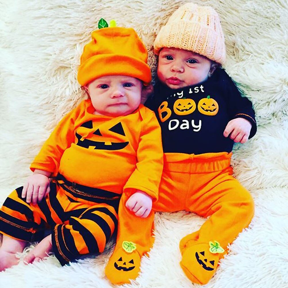 Halloween Newborn Baby Boy Girl Clothes Set Romper Striped Outfit, zoerea.com