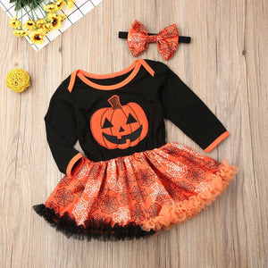 Newborn Baby Girls Long Sleeve Halloween Gown Outfits Pumpkin Skirt, zoerea.com