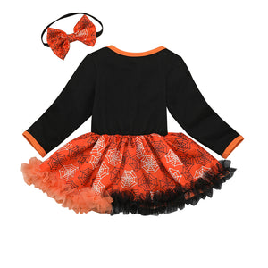 Newborn Baby Girls Long Sleeve Halloween Gown Outfits Pumpkin Skirt, zoerea.com