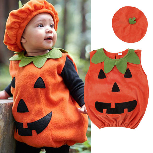 Halloween Toddler Baby Kid Pumpkin Print Romper Jumpsuits Clothes Set, zoerea.com