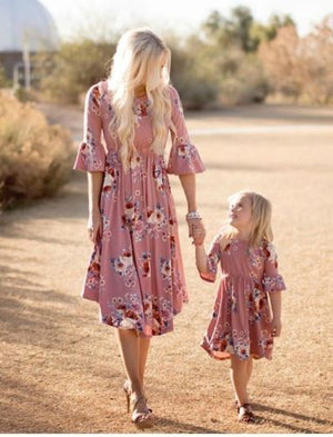 Family Dress Mother and Daughter Matching Outfits Clothes Floral Dress, zoerea.com