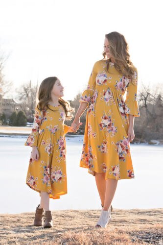 Family Dress Mother and Daughter Matching Outfits Clothes Floral Dress, zoerea.com
