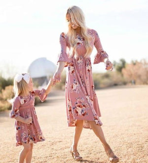 Family Dress Mother and Daughter Matching Outfits Clothes Floral Dress, zoerea.com
