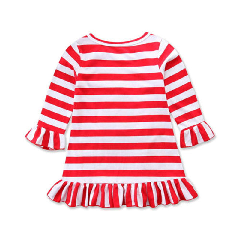 Toddler Kids Baby Girls Christmas Striped Clothes Long Sleeve Dress, zoerea.com