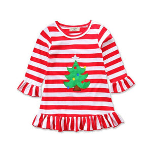Toddler Kids Baby Girls Christmas Striped Clothes Long Sleeve Dress, zoerea.com