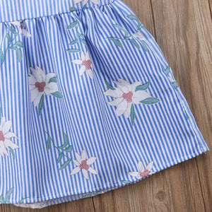 Toddler Kid Baby Girl Striped Flower Summer Outfits Backless Dress, zoerea.com