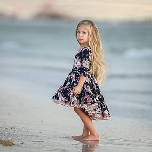 Princess Kids Baby Girl Casual Dress Lace Floral Party Solid  Dresses, zoerea.com