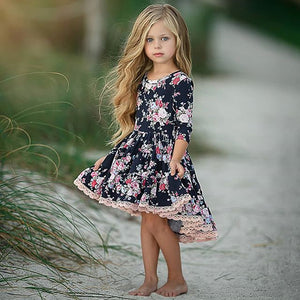 Princess Kids Baby Girl Casual Dress Lace Floral Party Solid  Dresses, zoerea.com
