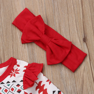 Baby Girl Christmas Cartoon Deer Fly Sleeve Party Dress Headband, zoerea.com