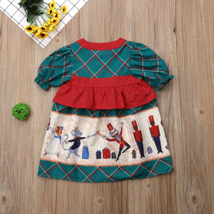 Newborn Kid Baby Girls Christmas Plaids Cartoon Pageant Party Dress, zoerea.com