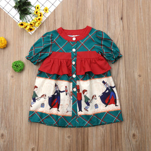 Newborn Kid Baby Girls Christmas Plaids Cartoon Pageant Party Dress, zoerea.com