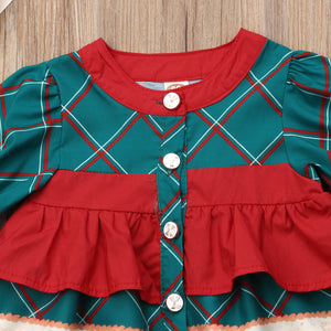 Newborn Kid Baby Girls Christmas Plaids Cartoon Pageant Party Dress, zoerea.com