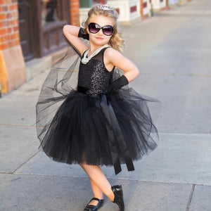 Girls Dress Sequins Party Gown Bridesmaid Wedding Tulle Tutu Bow Dress, zoerea.com