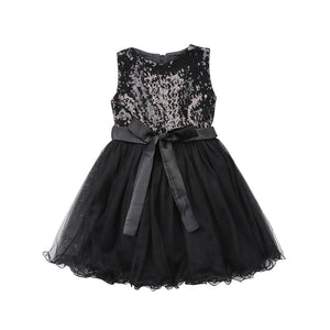 Girls Dress Sequins Party Gown Bridesmaid Wedding Tulle Tutu Bow Dress, zoerea.com