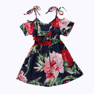 Baby Girls Off-shoulder Skater Dress Kids Floral Summer Party Dresses, zoerea.com