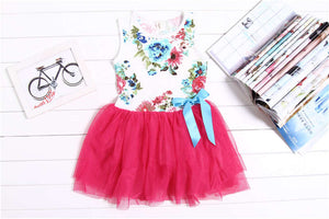 Baby Girl Dress Party Flowers Print Floral Tops Bow Tutu Dresses, zoerea.com