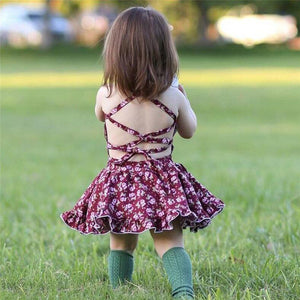 Baby Girl Summer Fashion Clothes Sling Strap Floral Knee-Length Dress, zoerea.com
