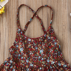 Baby Girl Summer Fashion Clothes Sling Strap Floral Knee-Length Dress, zoerea.com