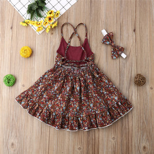 Baby Girl Summer Fashion Clothes Sling Strap Floral Knee-Length Dress, zoerea.com