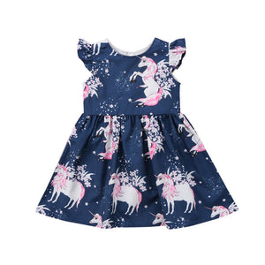 Infant Baby Girl Floral Animal Unicorn Pattern Summer One-Piece Dress, zoerea.com