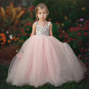 2019 Summer Kid Baby Girls Floral Long Tutu Dress Wedding Party Dresses, zoerea.com