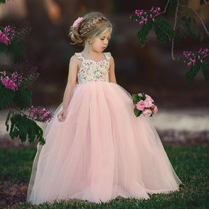 2019 Summer Kid Baby Girls Floral Long Tutu Dress Wedding Party Dresses, zoerea.com