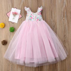 2019 Summer Kid Baby Girls Floral Long Tutu Dress Wedding Party Dresses, zoerea.com