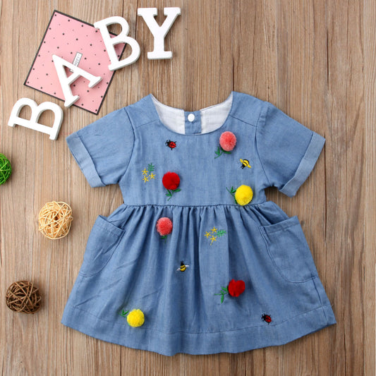 Toddler Kids Baby Girls Pocket Colorful Birthday Party Casual Dress, zoerea.com