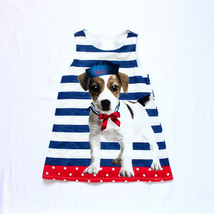 Little Kids Baby Girls Dog Summer Sleeveless Striped One-piece Dress, zoerea.com