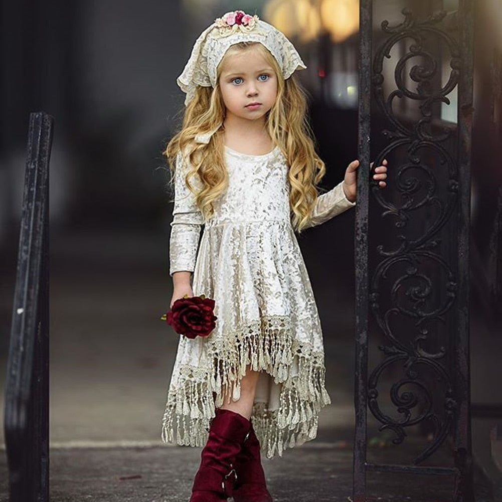 Tassel Baby Dress Flower Girls Dress Princess Bridesmaid Pageant Dress, zoerea.com
