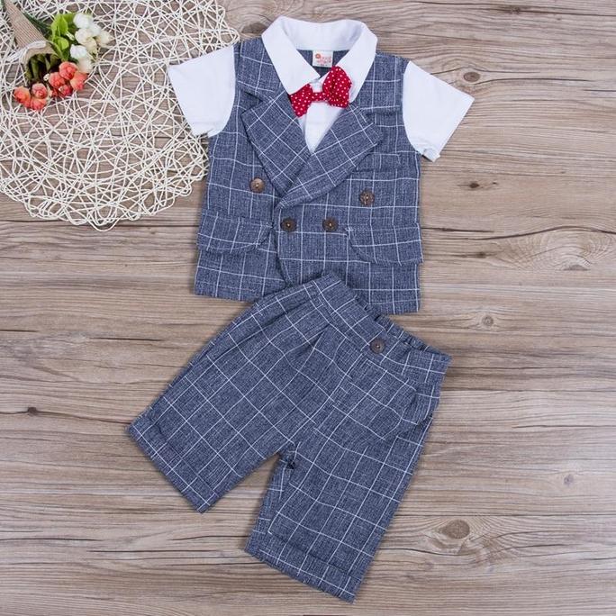 Faux-two Plaid Short-sleeve Top And Shorts Set, zoerea.com