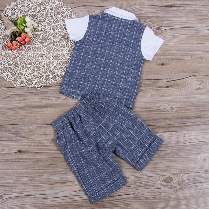 Faux-two Plaid Short-sleeve Top And Shorts Set, zoerea.com