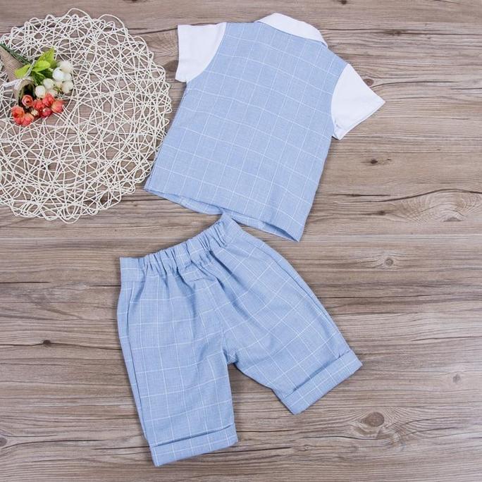 Faux-two Plaid Short-sleeve Top And Shorts Set, zoerea.com